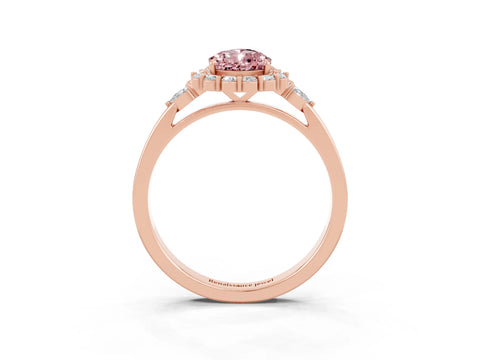 Rose gold Pear Cut Morganite Halo Ring with Pear Side Stones and Prong Setting_15