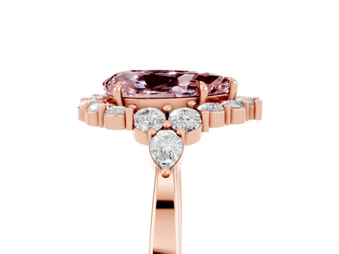 Rose gold Pear Cut Morganite Halo Ring with Pear Side Stones and Prong Setting_17