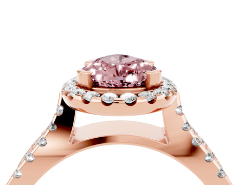 Rose gold Pear Cut Morganite Halo Ring with Split Shank Pavé Band and Prong Setting_4