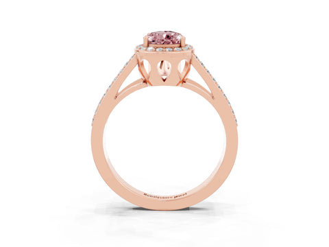 Rose gold Pear Cut Morganite Halo Ring with Split Shank U-Prong Band and Four-Prong Setting_3