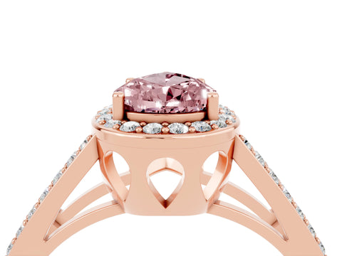 Rose gold Pear Cut Morganite Halo Ring with Split Shank U-Prong Band and Four-Prong Setting_4