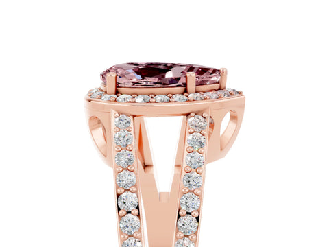 Rose gold Pear Cut Morganite Halo Ring with Split Shank U-Prong Band and Four-Prong Setting_5