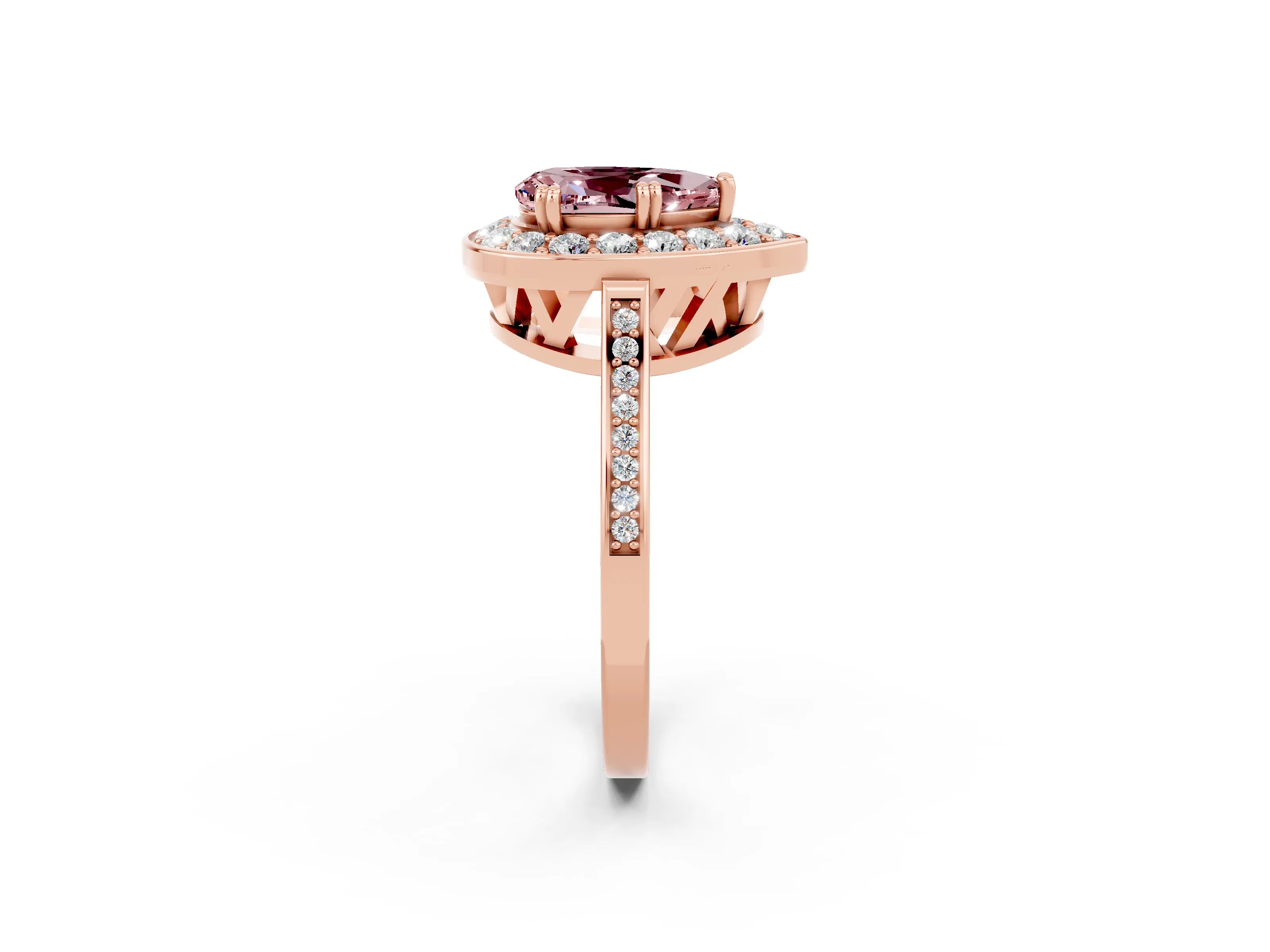 Rose gold Pear Cut Morganite Halo Ring with Split Shank and Four-Prong Setting_2