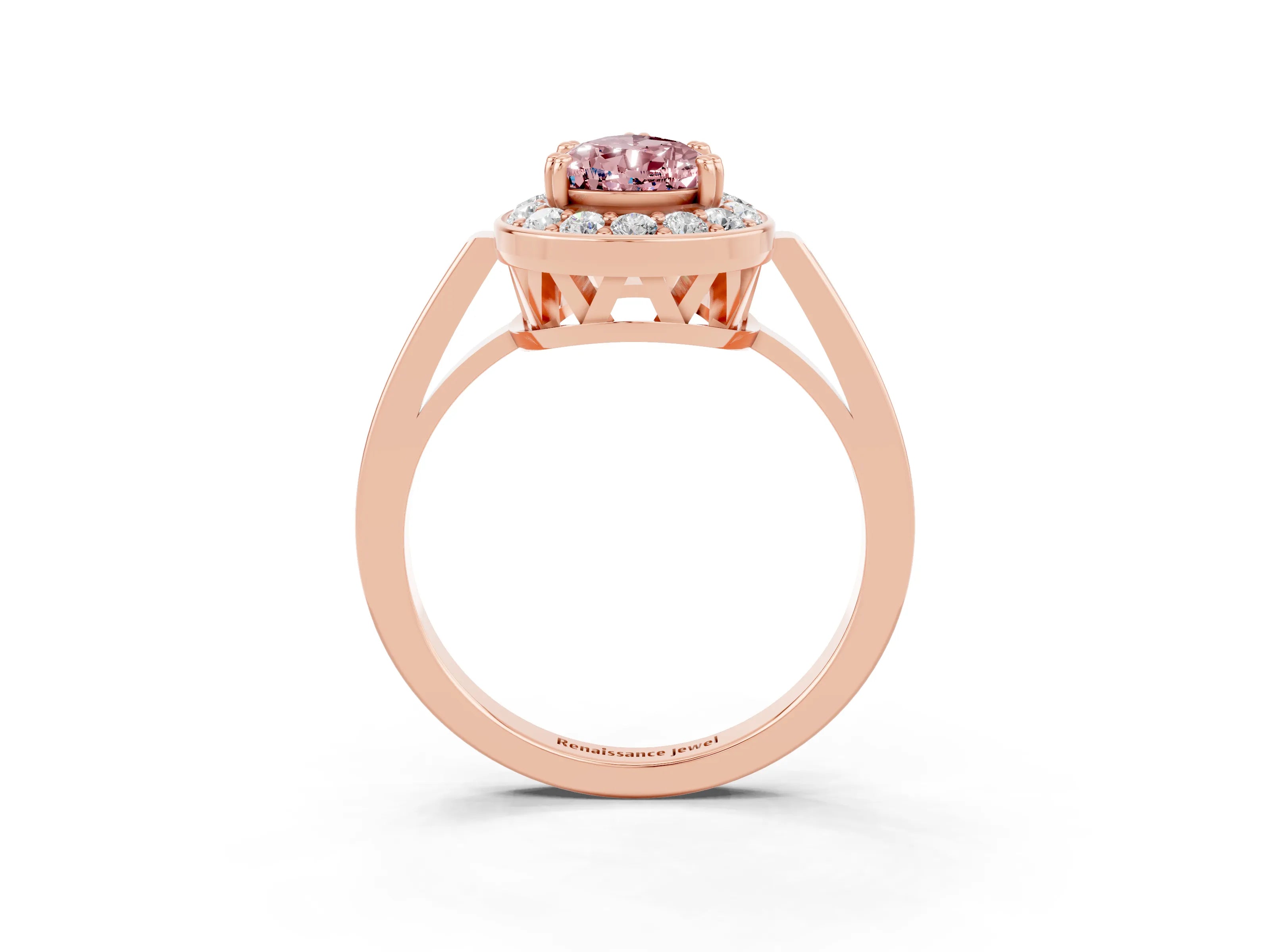 Rose gold Pear Cut Morganite Halo Ring with Split Shank and Four-Prong Setting_3