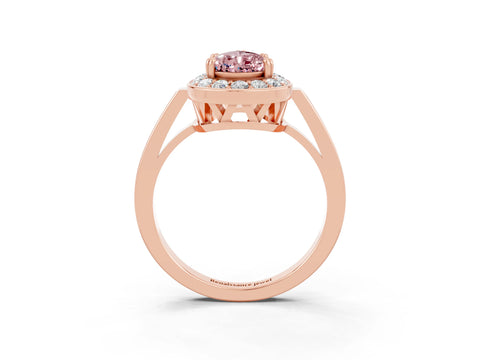 Rose gold Pear Cut Morganite Halo Ring with Split Shank and Four-Prong Setting_3
