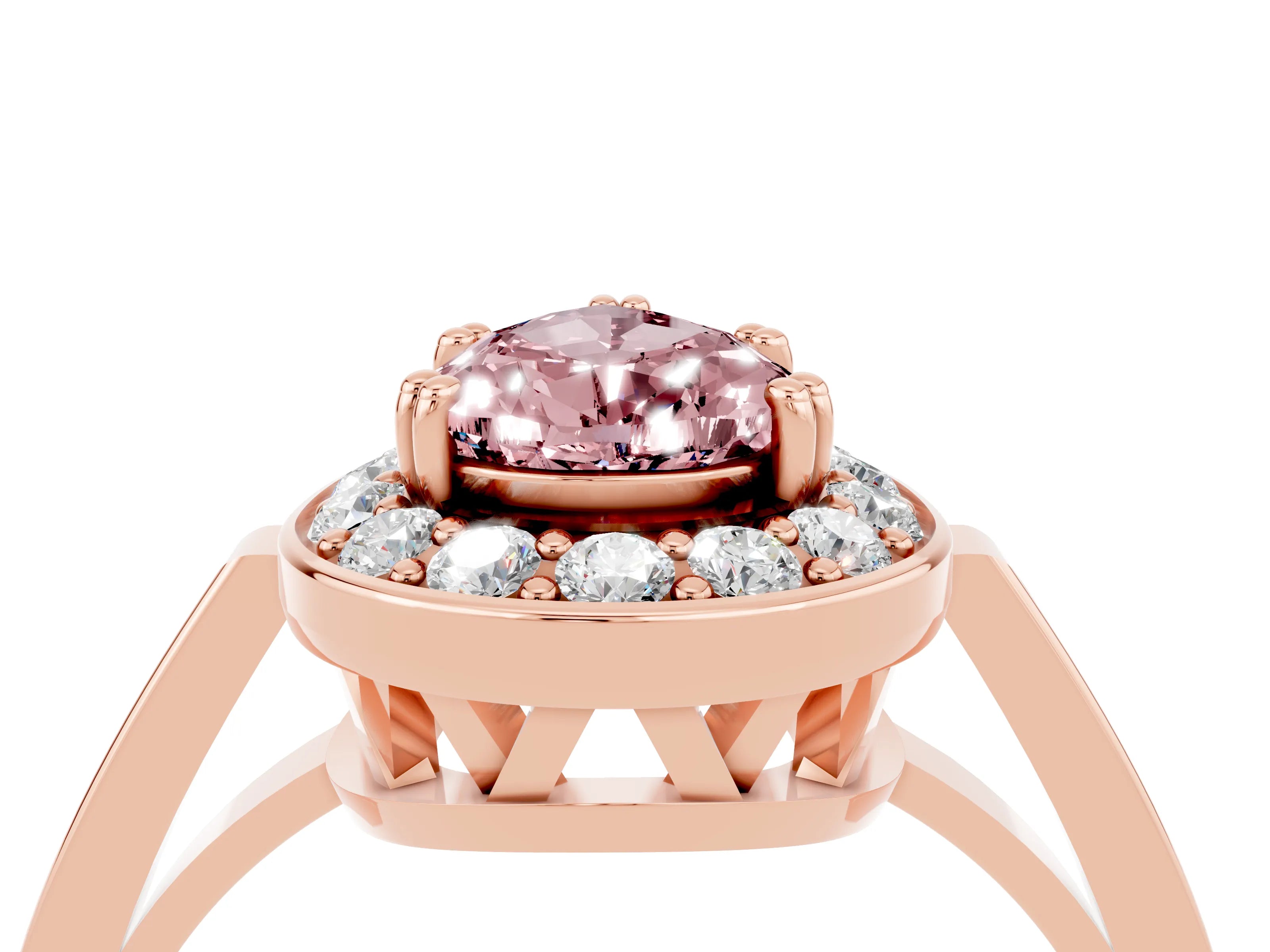 Rose gold Pear Cut Morganite Halo Ring with Split Shank and Four-Prong Setting_4