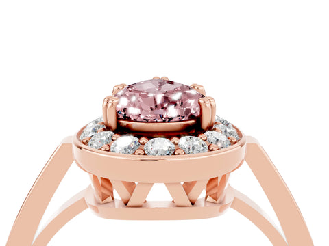 Rose gold Pear Cut Morganite Halo Ring with Split Shank and Four-Prong Setting_4