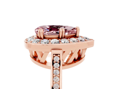 Rose gold Pear Cut Morganite Halo Ring with Split Shank and Four-Prong Setting_5