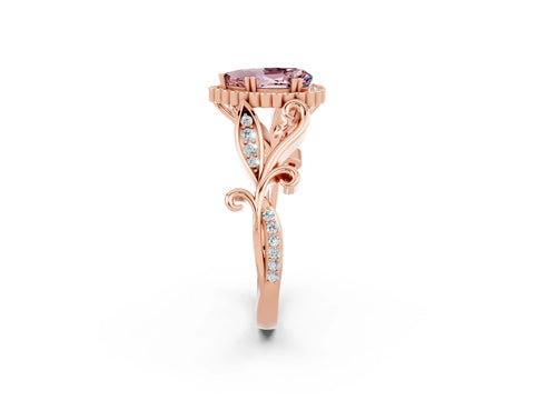 Rose gold Pear Cut Morganite Halo Ring with Vintage Split Shank and Four-Prong Setting_2