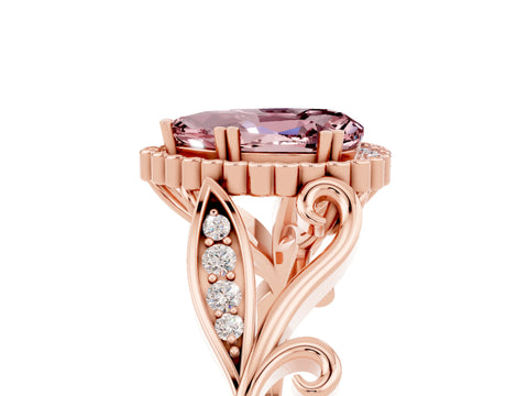 Rose gold Pear Cut Morganite Halo Ring with Vintage Split Shank and Four-Prong Setting_5