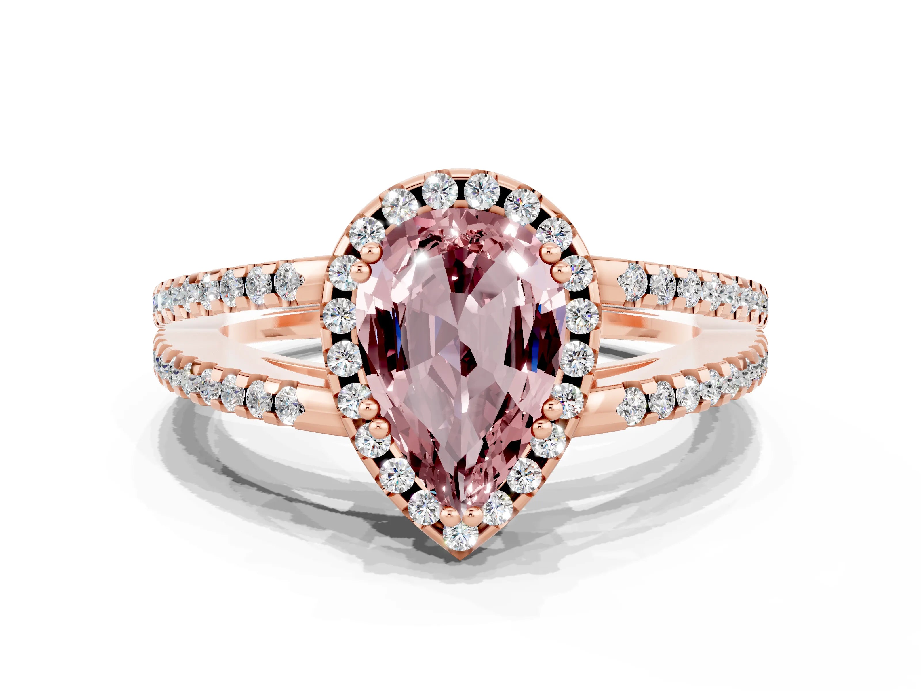 Rose gold Pear Cut Morganite Halo Split Shank Engagement Ring_12