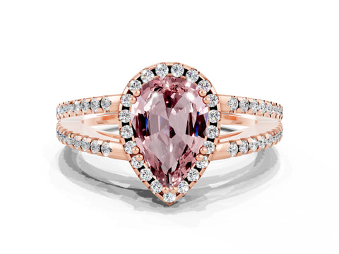 Rose gold Pear Cut Morganite Halo Split Shank Engagement Ring_12