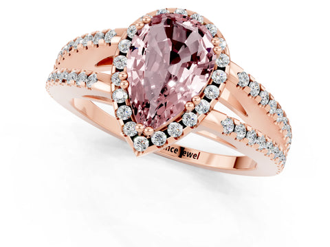 Rose gold Pear Cut Morganite Halo Split Shank Engagement Ring_13