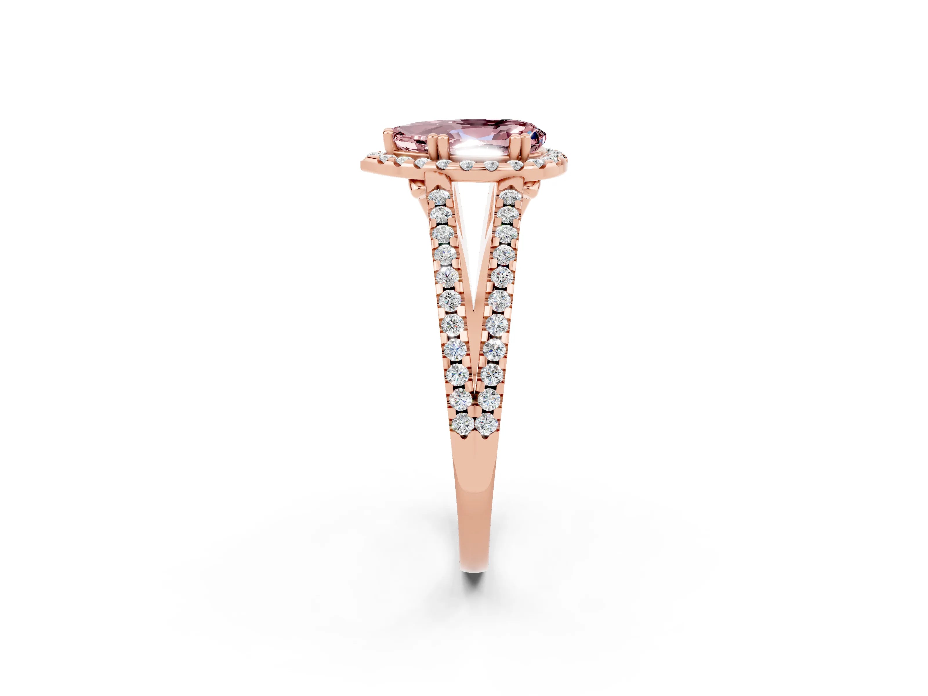Rose gold Pear Cut Morganite Halo Split Shank Engagement Ring_14
