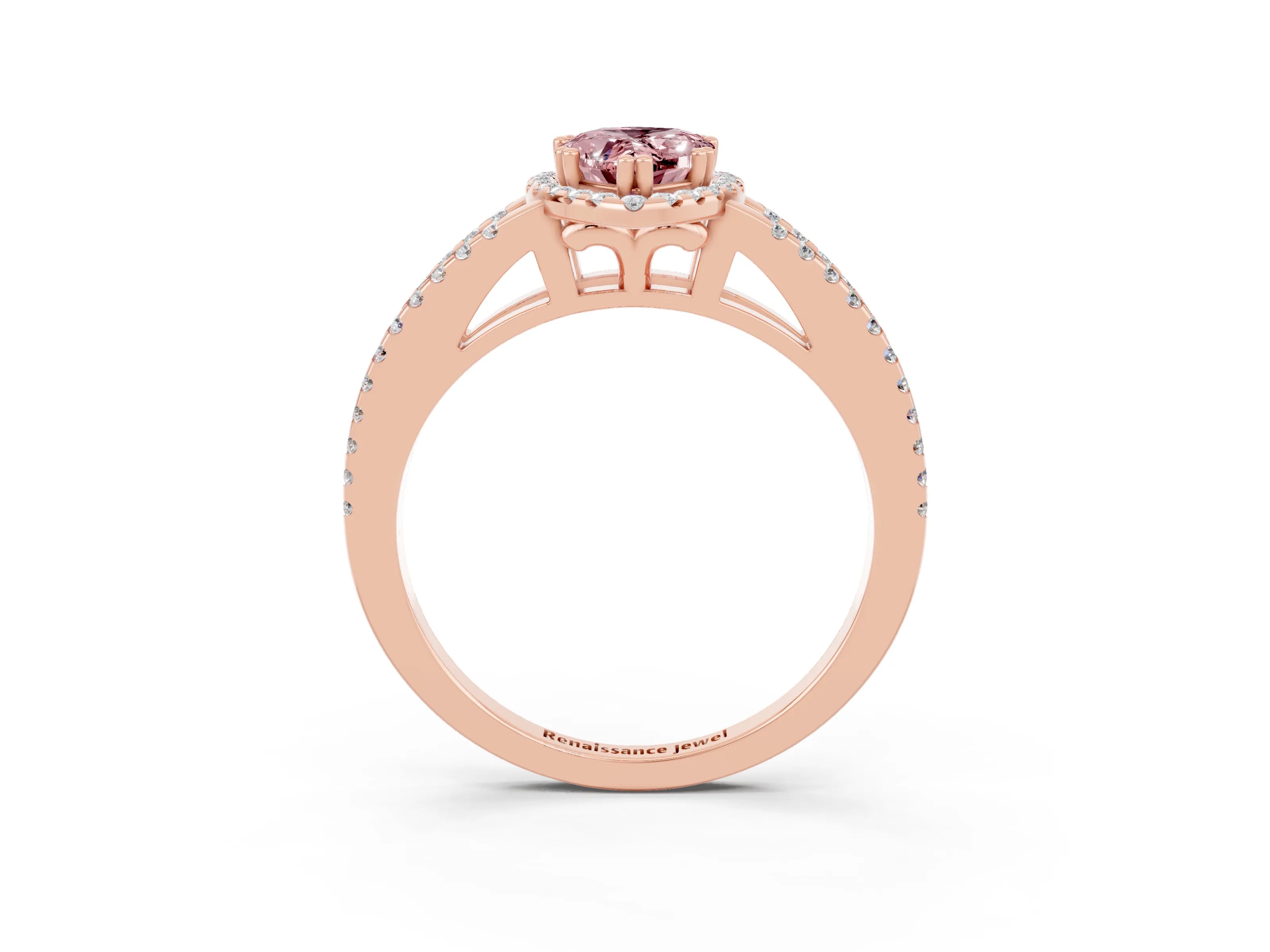 Rose gold Pear Cut Morganite Halo Split Shank Engagement Ring_15