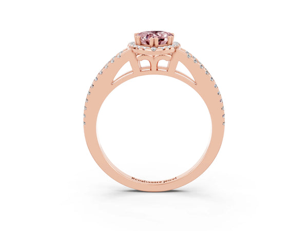Rose gold Pear Cut Morganite Halo Split Shank Engagement Ring
