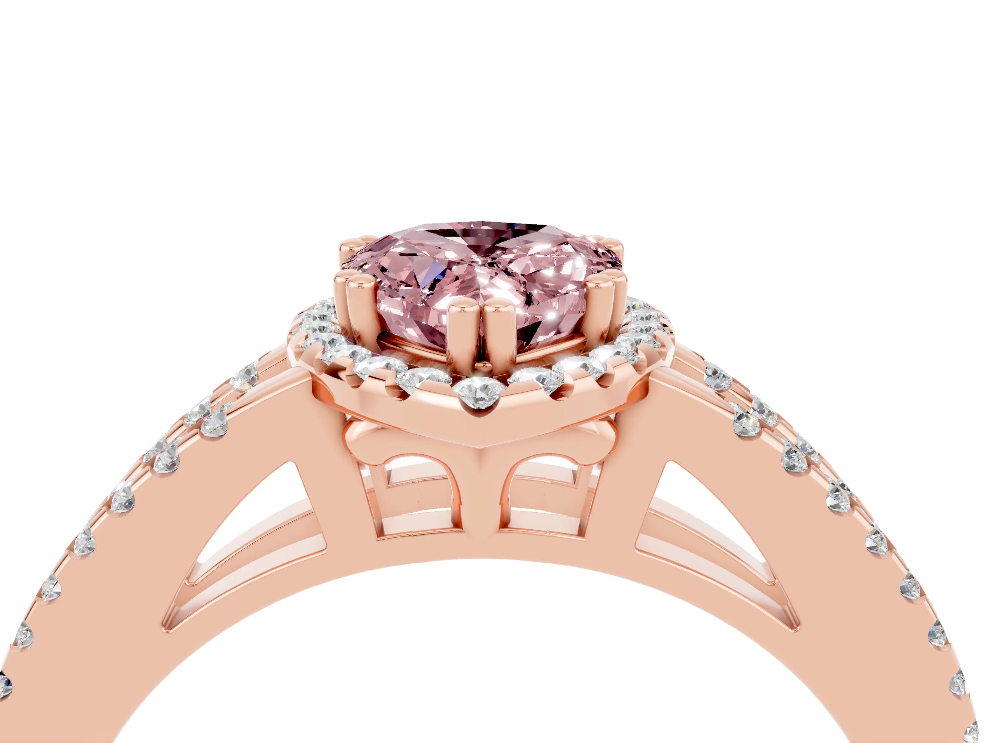 Rose gold Pear Cut Morganite Halo Split Shank Engagement Ring_16