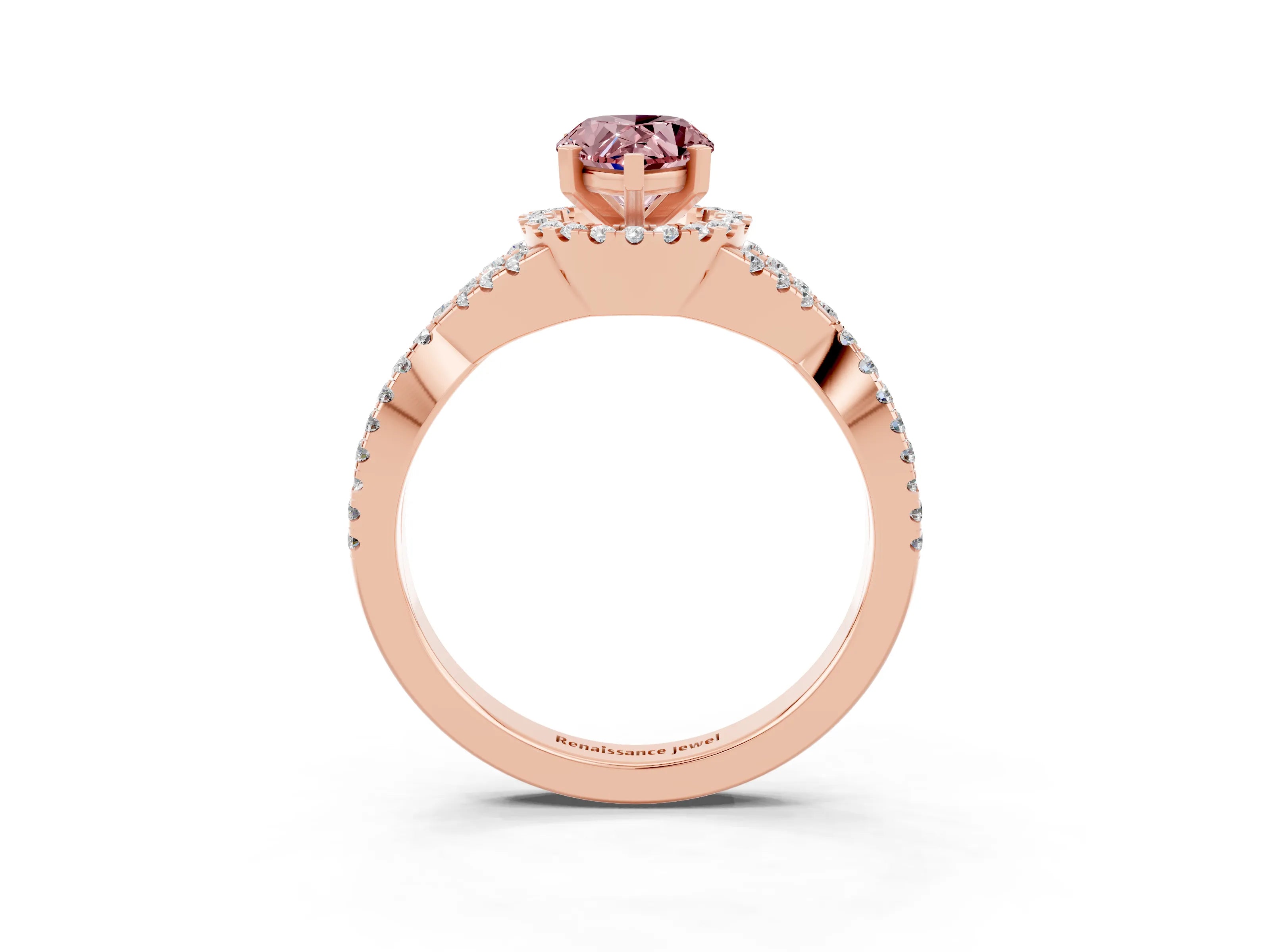 Rose gold Pear Cut Morganite Halo Twist Band Solitaire Prong Setting Ring_3