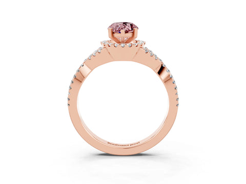 Rose gold Pear Cut Morganite Halo Twist Band Solitaire Prong Setting Ring_3