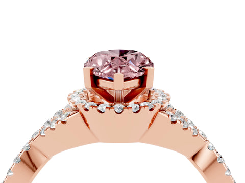Rose gold Pear Cut Morganite Halo Twist Band Solitaire Prong Setting Ring_4