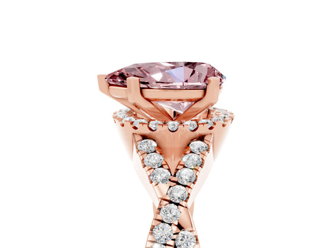 Rose gold Pear Cut Morganite Halo Twist Band Solitaire Prong Setting Ring_5