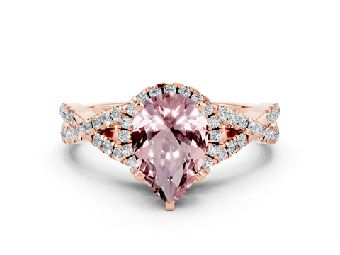 Rose gold Pear Cut Morganite Halo Twist Band Solitaire Prong Setting Ring