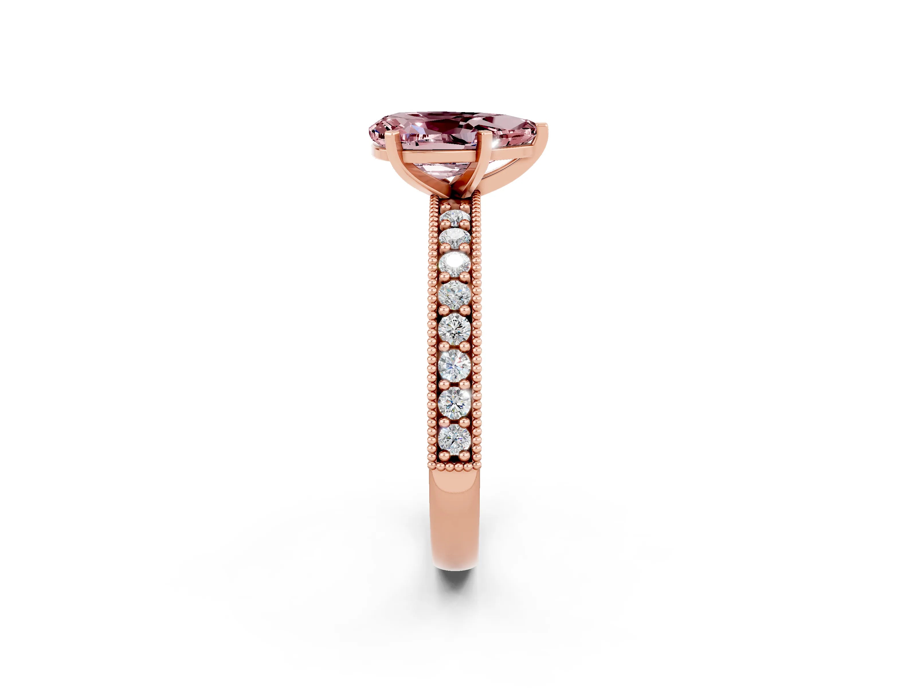 Rose gold Pear Cut Morganite Milgrain Pavé Engagement Ring with Four-Prong Setting_2