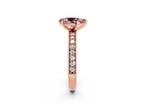 Rose gold Pear Cut Morganite Milgrain Pavé Engagement Ring with Four-Prong Setting_2
