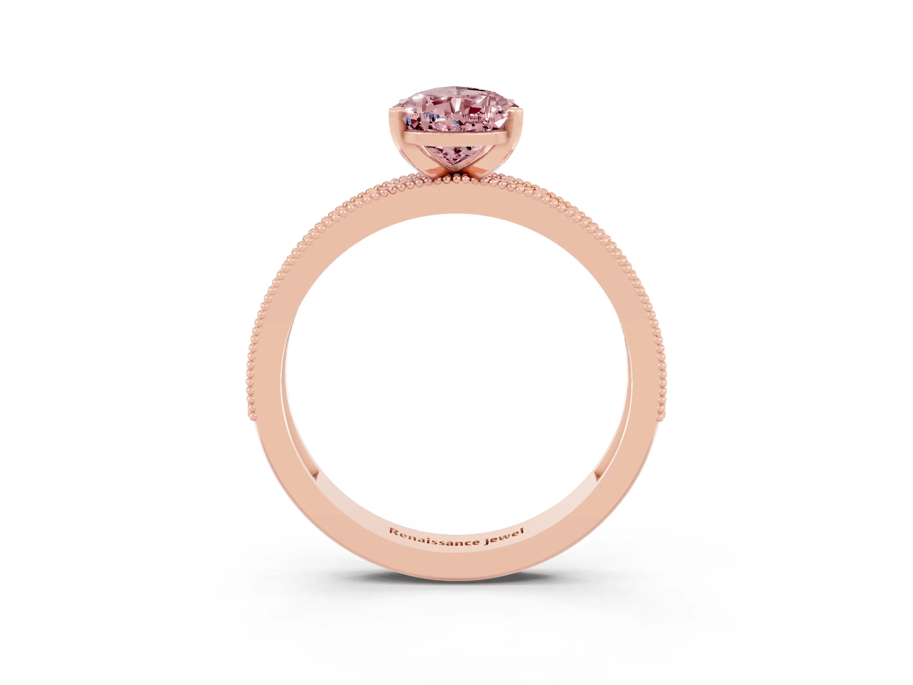 Rose gold Pear Cut Morganite Milgrain Pavé Engagement Ring with Four-Prong Setting_3