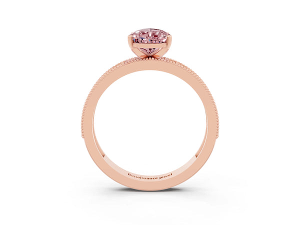 Rose gold Pear Cut Morganite Milgrain Pavé Engagement Ring with Four-Prong Setting
