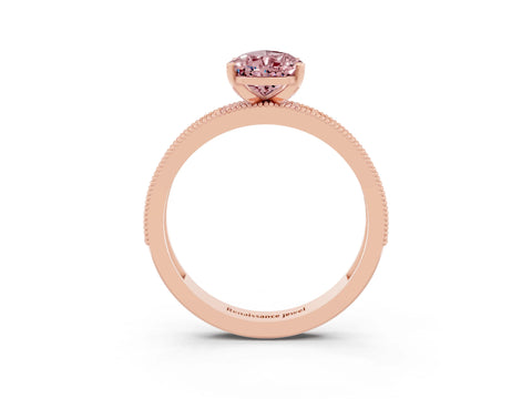 Rose gold Pear Cut Morganite Milgrain Pavé Engagement Ring with Four-Prong Setting_3