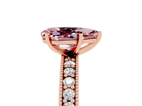 Rose gold Pear Cut Morganite Milgrain Pavé Engagement Ring with Four-Prong Setting_5