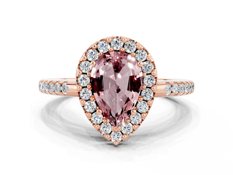Rose gold Pear Cut Morganite Pavé Halo Ring with Four-Prong Setting_12