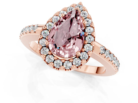 Rose gold Pear Cut Morganite Pavé Halo Ring with Four-Prong Setting_13