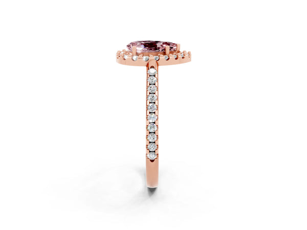 Rose gold Pear Cut Morganite Pavé Halo Ring with Four-Prong Setting