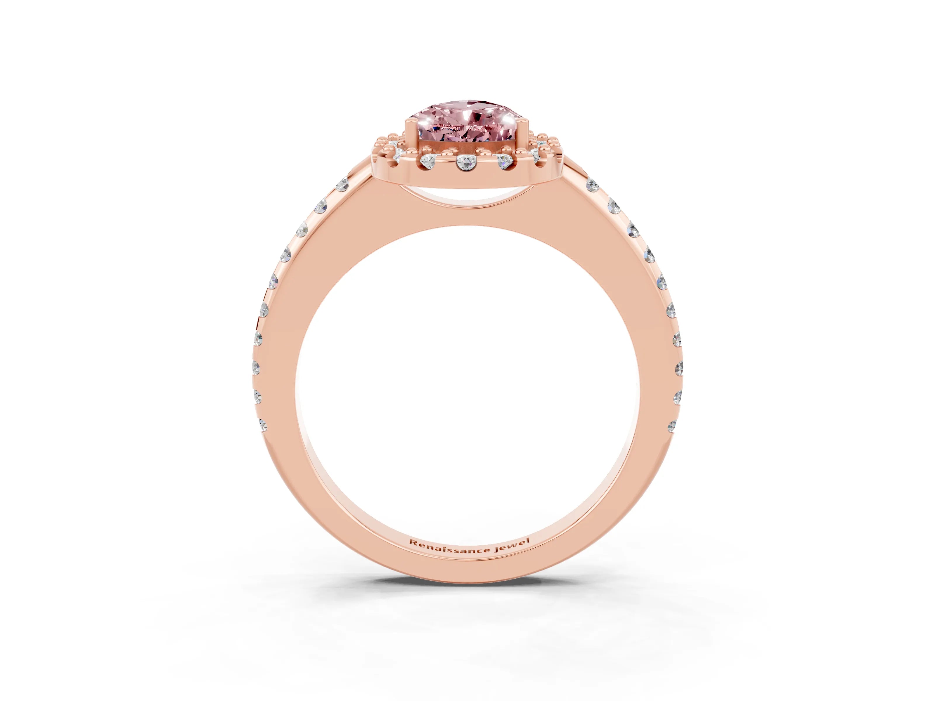 Rose gold Pear Cut Morganite Pavé Halo Ring with Four-Prong Setting_15