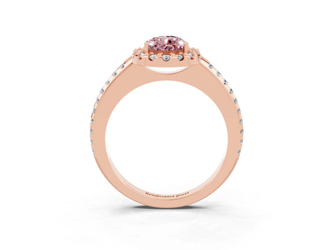 Rose gold Pear Cut Morganite Pavé Halo Ring with Four-Prong Setting_15
