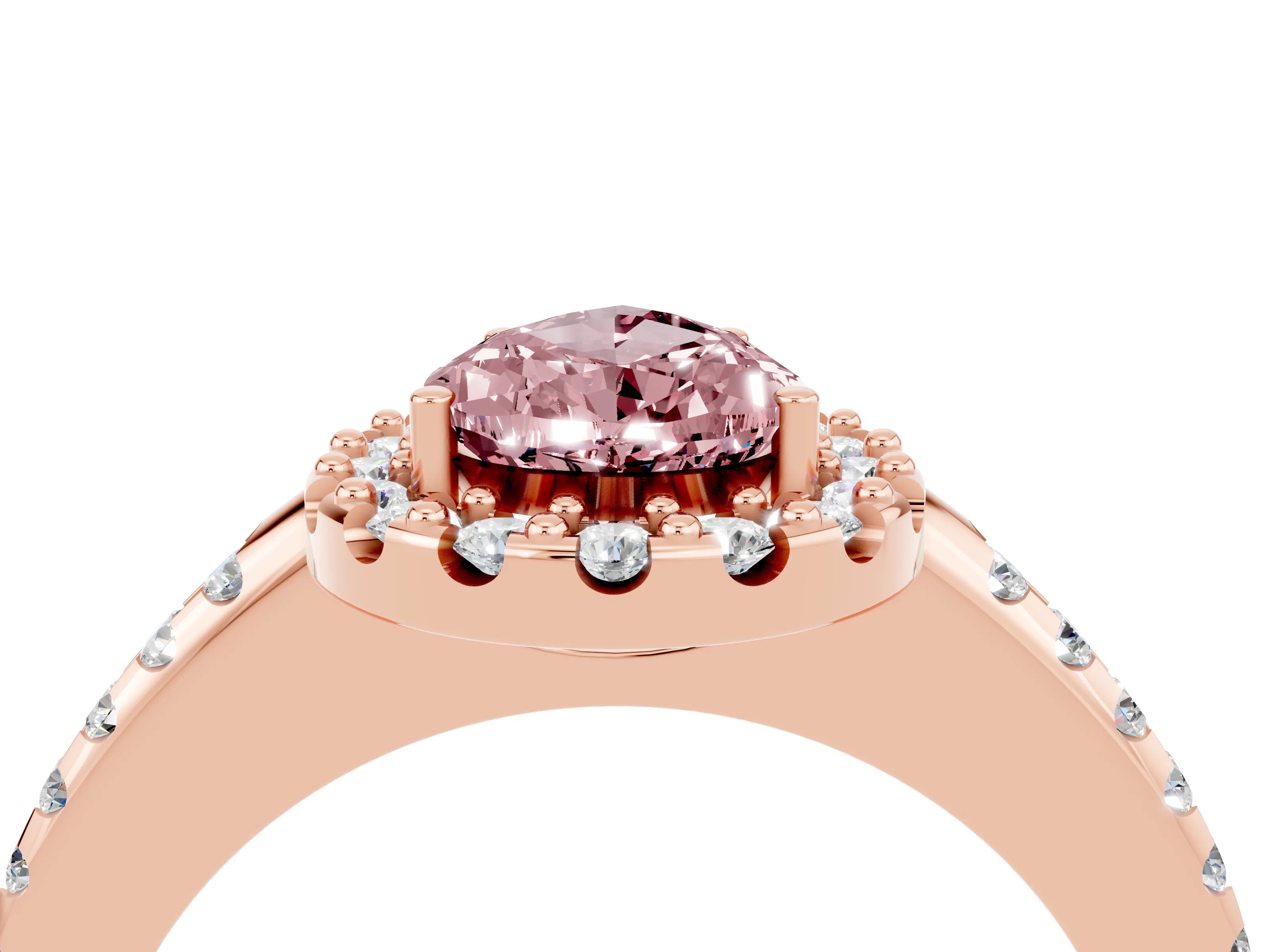 Rose gold Pear Cut Morganite Pavé Halo Ring with Four-Prong Setting_16