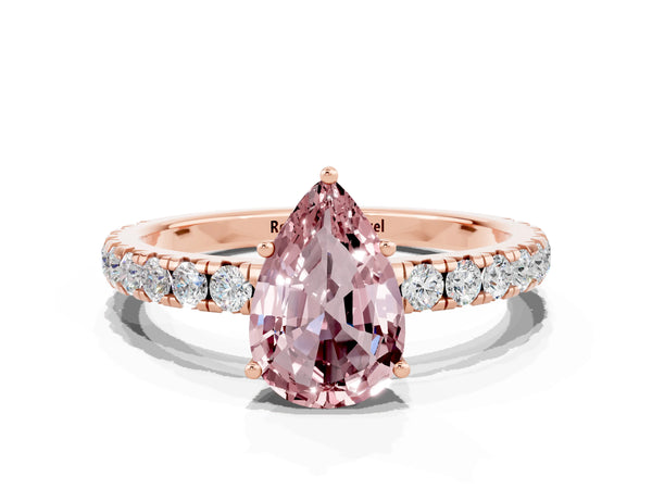 Rose gold Pear Cut Morganite Pavé Solitaire Engagement Ring with Four-Prong Setting