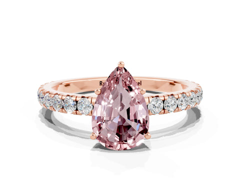 Rose gold Pear Cut Morganite Pavé Solitaire Engagement Ring with Four-Prong Setting_12