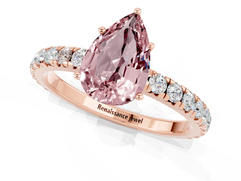 Rose gold Pear Cut Morganite Pavé Solitaire Engagement Ring with Four-Prong Setting_13