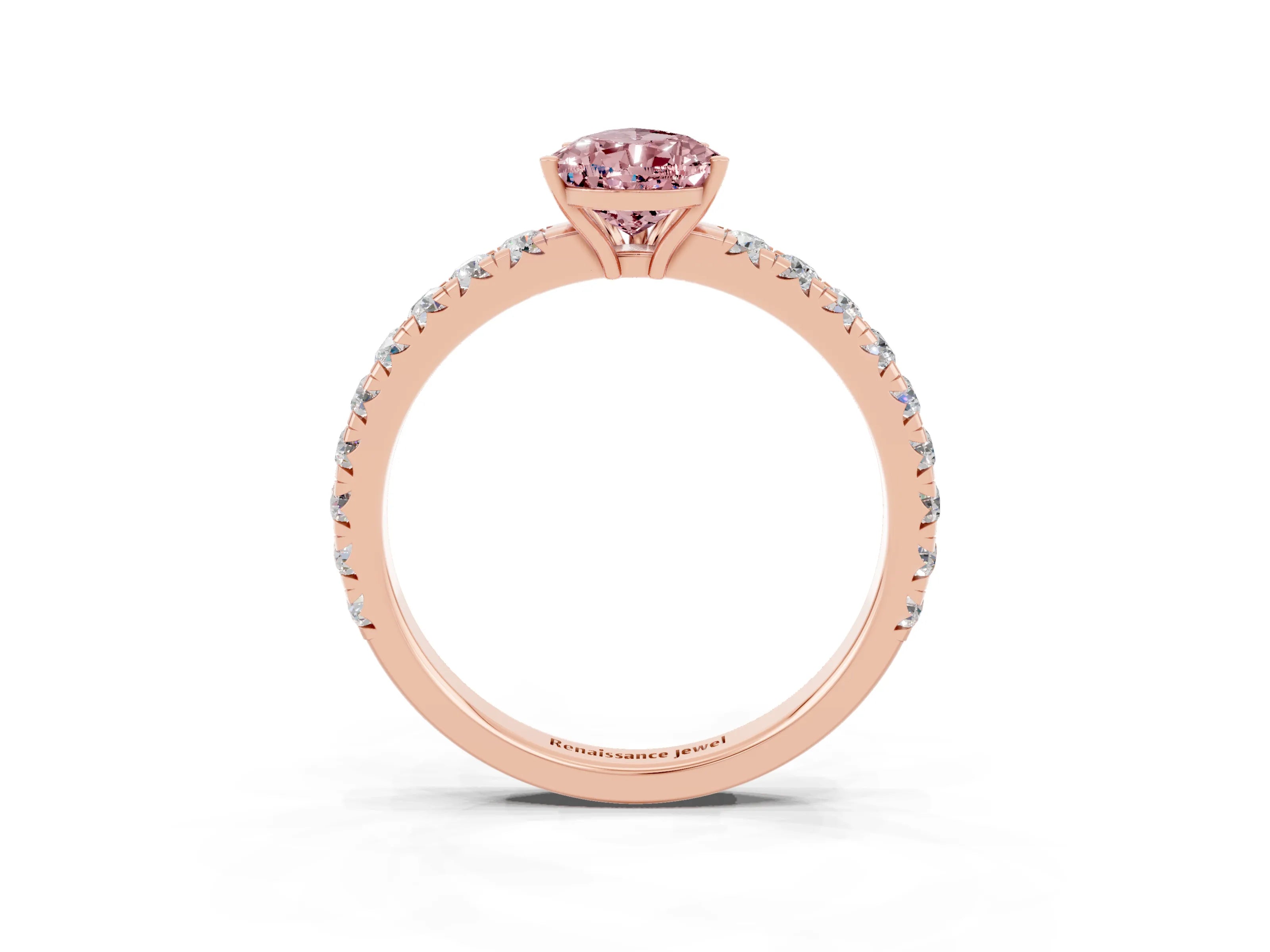 Rose gold Pear Cut Morganite Pavé Solitaire Engagement Ring with Four-Prong Setting_15
