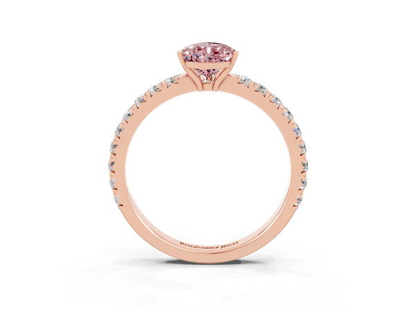 Rose gold Pear Cut Morganite Pavé Solitaire Engagement Ring with Four-Prong Setting