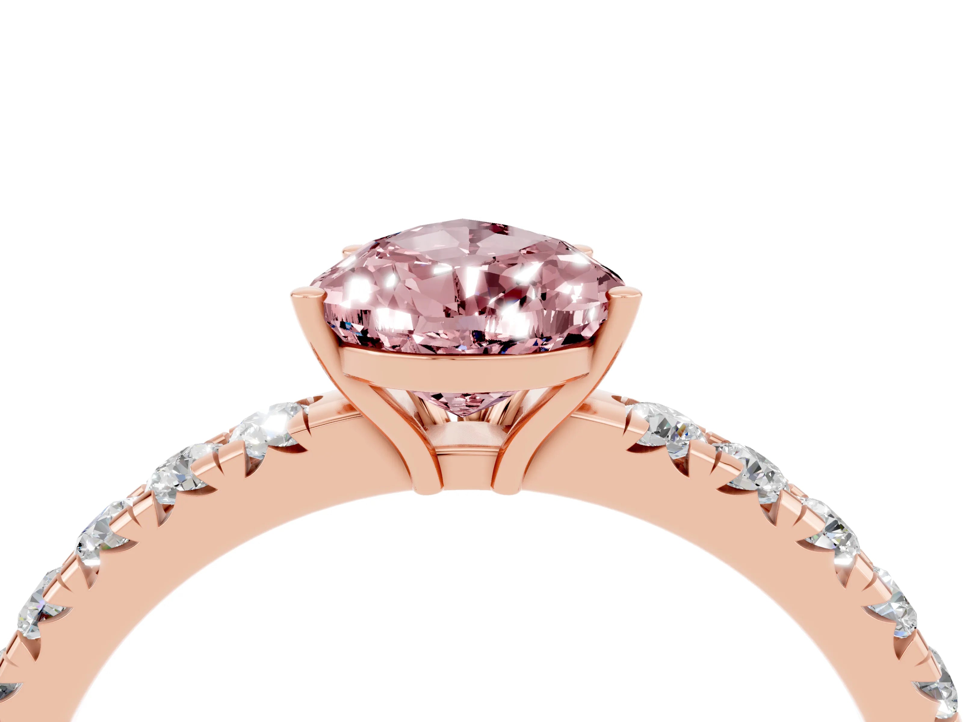 Rose gold Pear Cut Morganite Pavé Solitaire Engagement Ring with Four-Prong Setting_16
