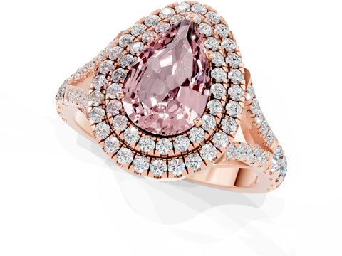 Rose gold Pear Cut Morganite Pavé Split Shank Double Halo Engagement Ring_1