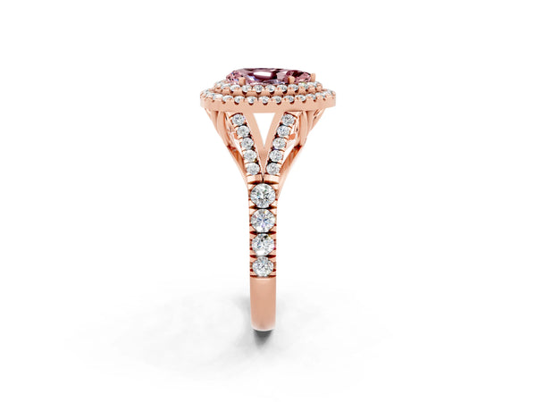 Rose gold Pear Cut Morganite Pavé Split Shank Double Halo Engagement Ring