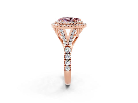 Rose gold Pear Cut Morganite Pavé Split Shank Double Halo Engagement Ring_2