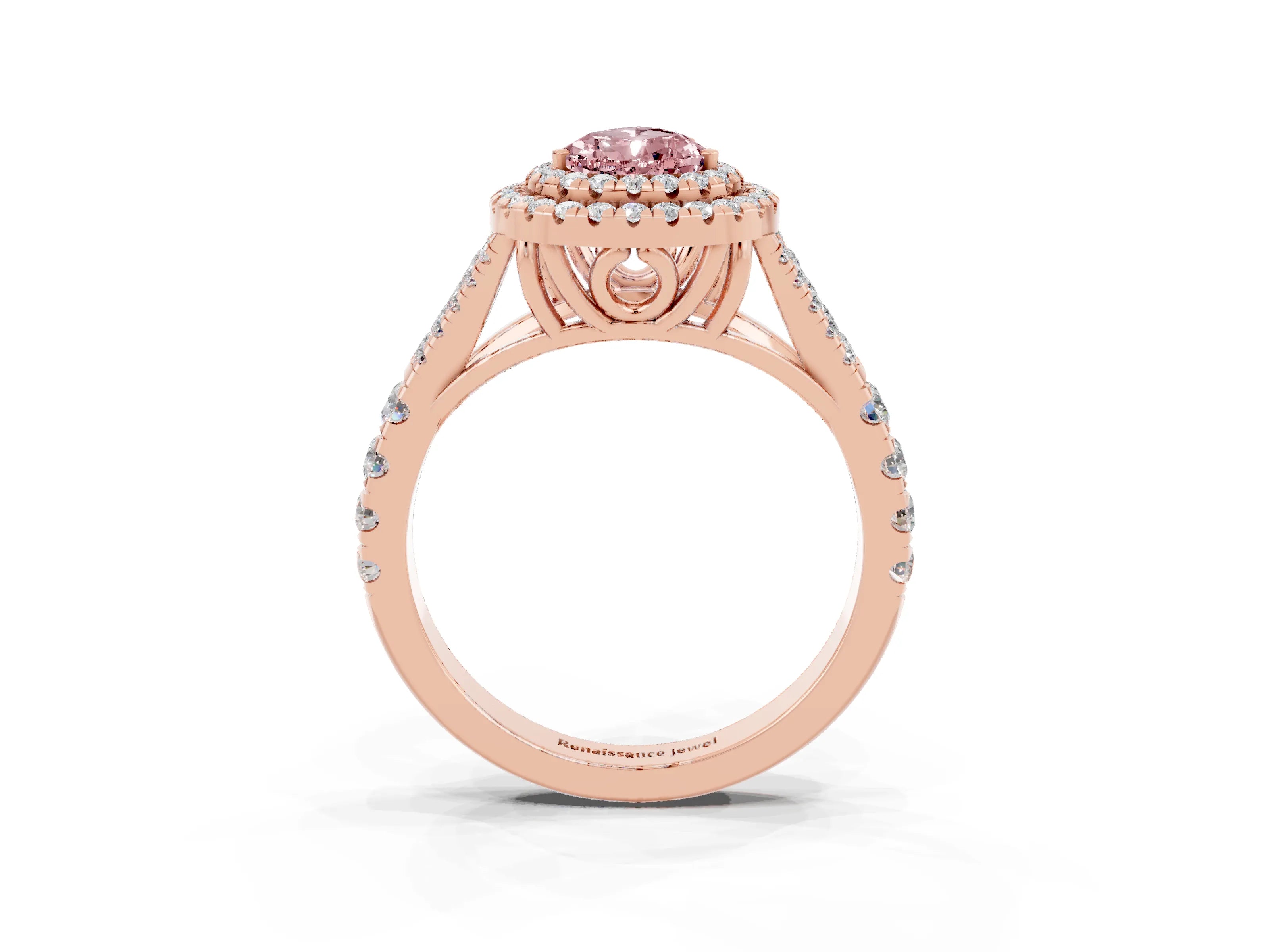 Rose gold Pear Cut Morganite Pavé Split Shank Double Halo Engagement Ring_3