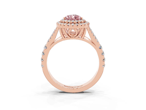 Rose gold Pear Cut Morganite Pavé Split Shank Double Halo Engagement Ring