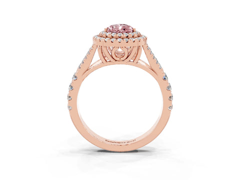 Rose gold Pear Cut Morganite Pavé Split Shank Double Halo Engagement Ring_3